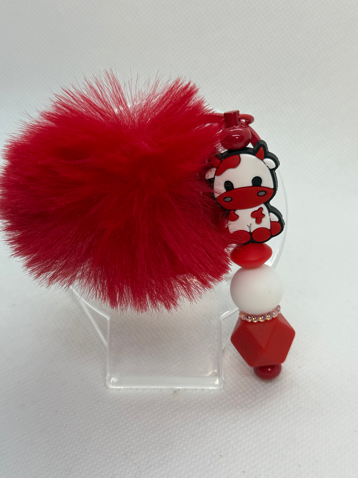 Pompom keychain with beads